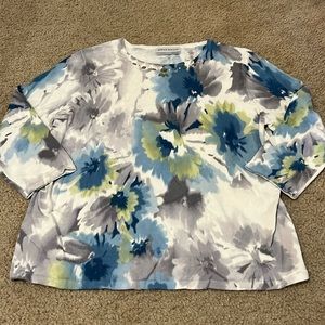 Alfred Dunner Floral 3/4 Length Sleeve Sweater